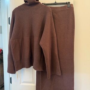 NWT Commense Brown Knit Turtleneck Sweater and Skirt Set Large 😍 GORGEOUS